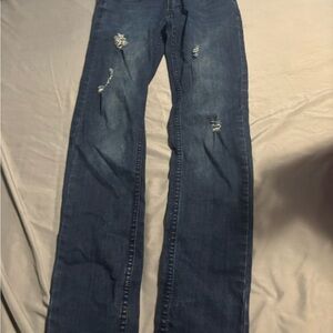 Distressed Blue Straight-Leg Jeans